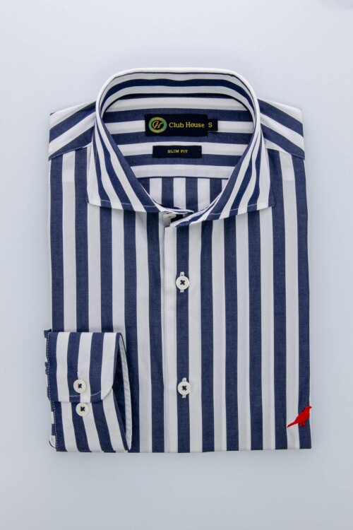 Camisa Slim-Fit Hudson collar Azul rayas