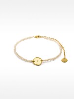 Pulsera De Perla De Agua Dulce Con Medalla - Plata De Ley 925 dorado