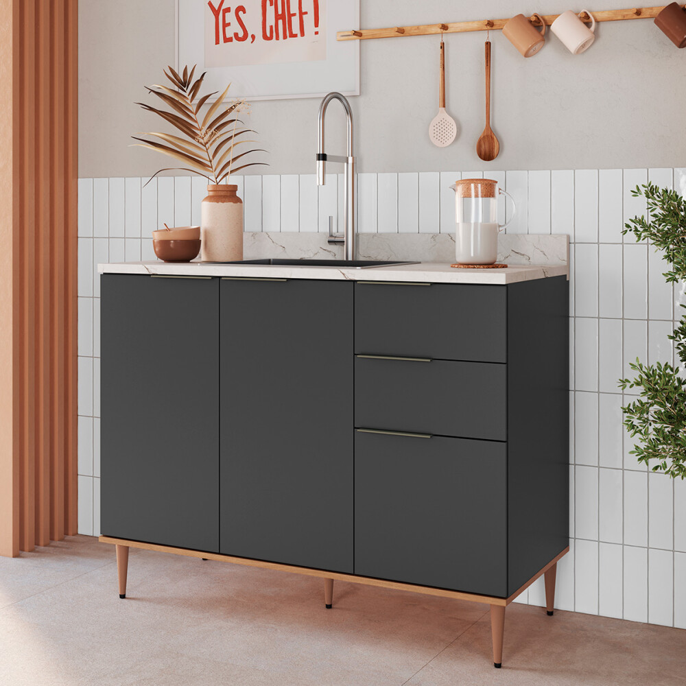 Módulo bajo ALICE 1,20 m, 2 puertas / 2 cajones GRAFITO Módulo Bajo Alice 1,20 M, 2 Puertas / 2 Cajones Grafito