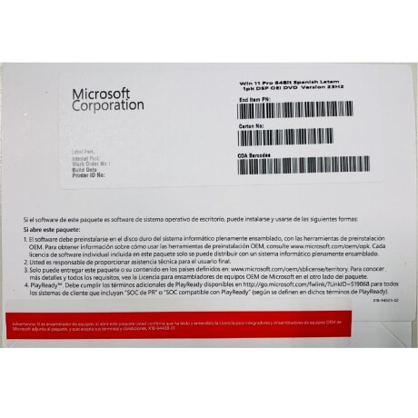 Microsoft Windows 11 Pro Oem 64BIT Dvd Spa 001