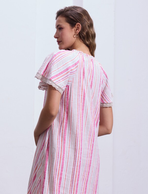 Vestido Lino Lineas MULTI/FUCSIA