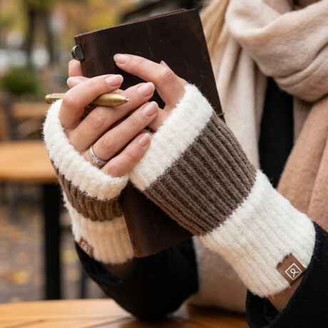 Mitones guantes tejido bicolor Beige