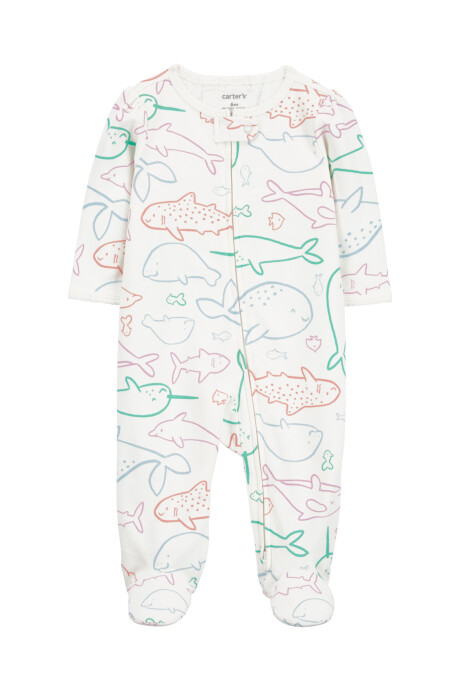 Pijama una pieza de algodón, con pie, diseño ballenas Pijama una pieza de algodón, con pie, diseño ballenas