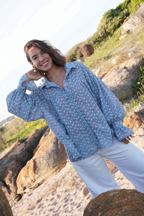 Camisa Gaia Celeste Broderie
