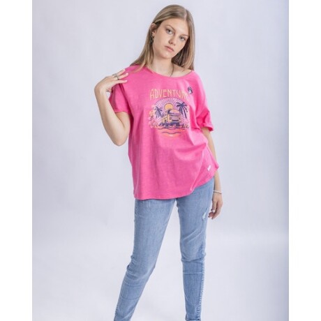 Camiseta en algodón estampada UFO Adventure rosada Rosa chicle
