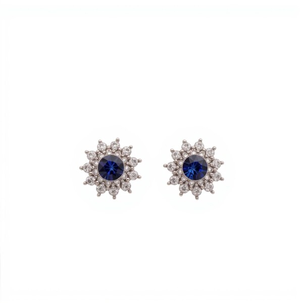 Caravanas Flor-Plata 925-Con Zafiro y Zirconia-CA4040 conpiedra