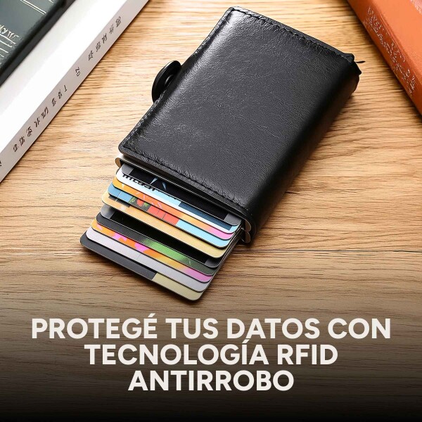 Billetera Anti Clonación Doble Tarjetero Con Rfid Metalica Color Negro