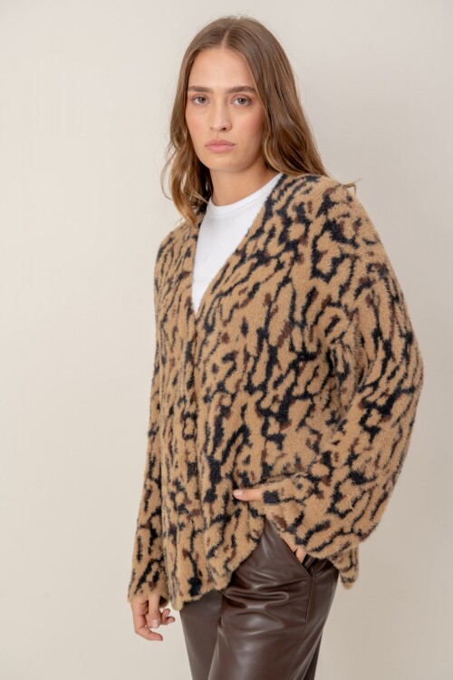 Cárdigan Animal Print Beige
