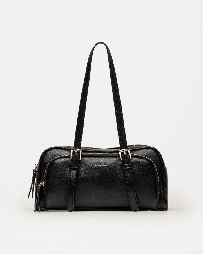 Cartera al hombro Lagoon en efecto cuero liso Negro
