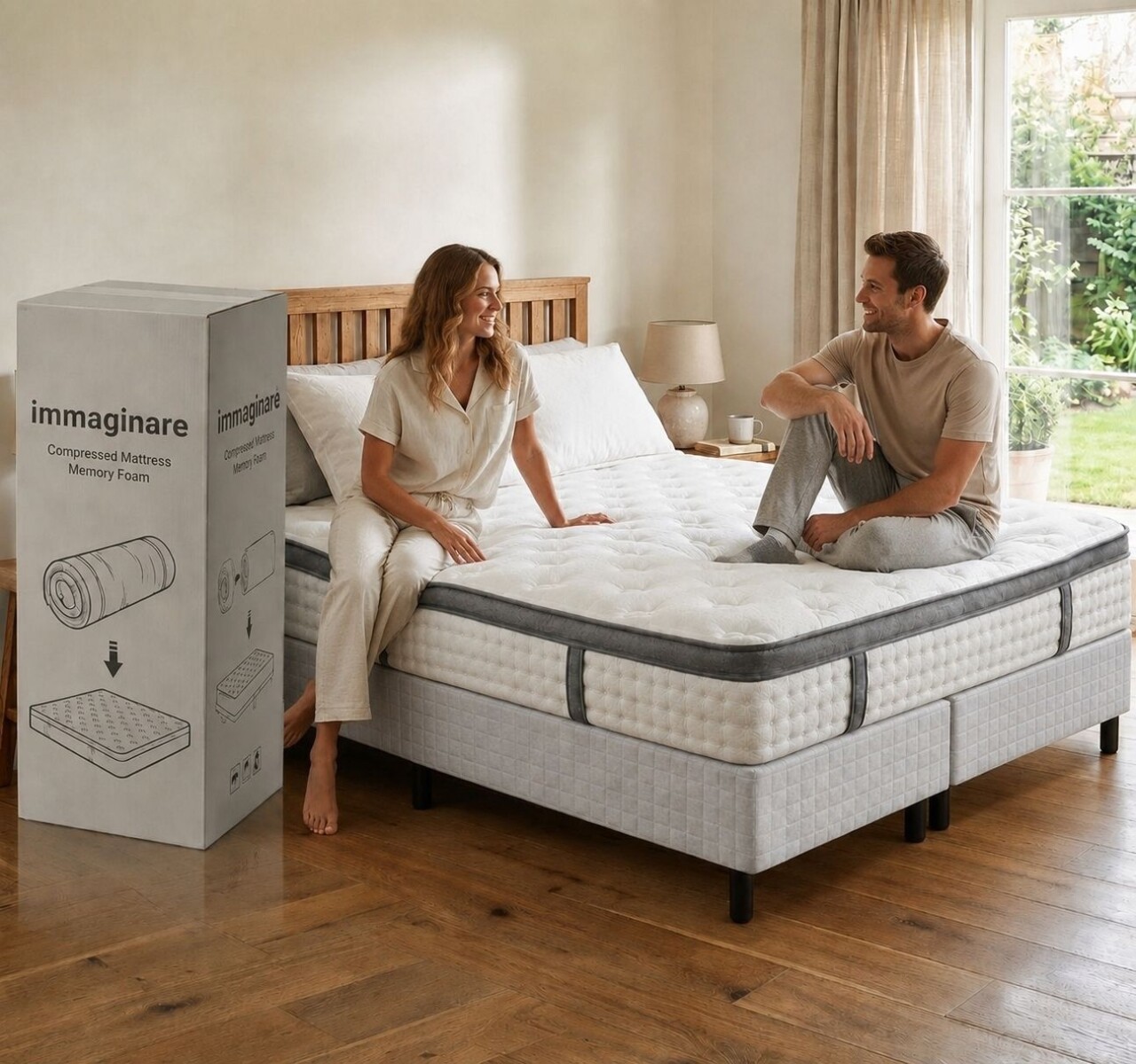 SOMMIER PREMIUM KING EN CAJA DUBAI DORMITORIO HÍBRIDO RESORTES 