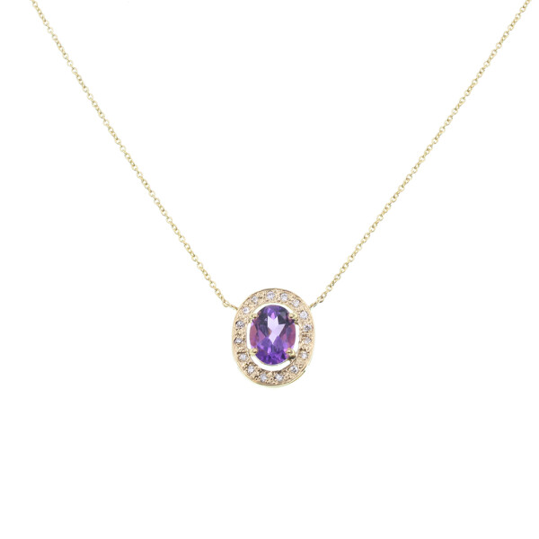 Colgante con cadena Claudina V. en oro amarillo 18k con brillantes y amatista Colgante con cadena Claudina V. en oro amarillo 18k con brillantes y amatista