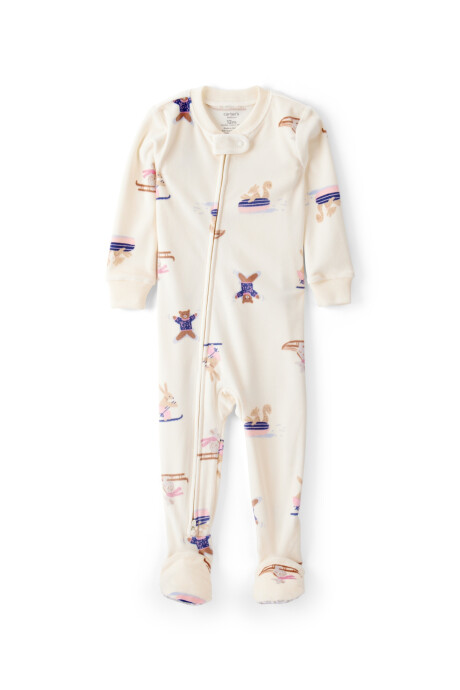 Pijama una pieza de micropolar, con pie, estampado Sin color