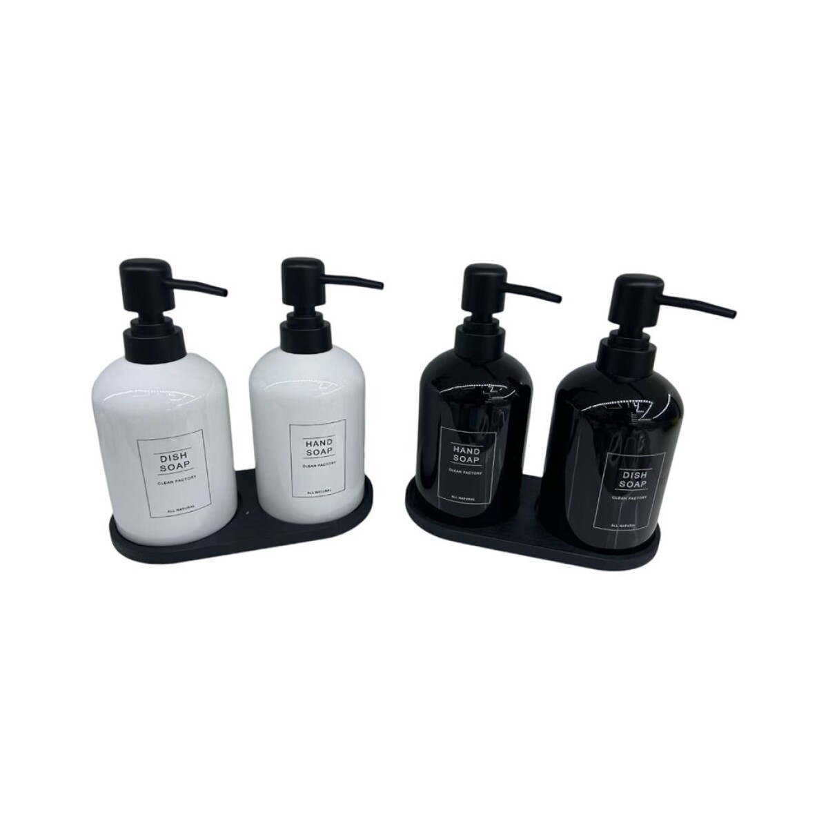 SET DE BAÑO 2 DISPENSADORES/1 BANDEJA BLANCO/NEGRO 