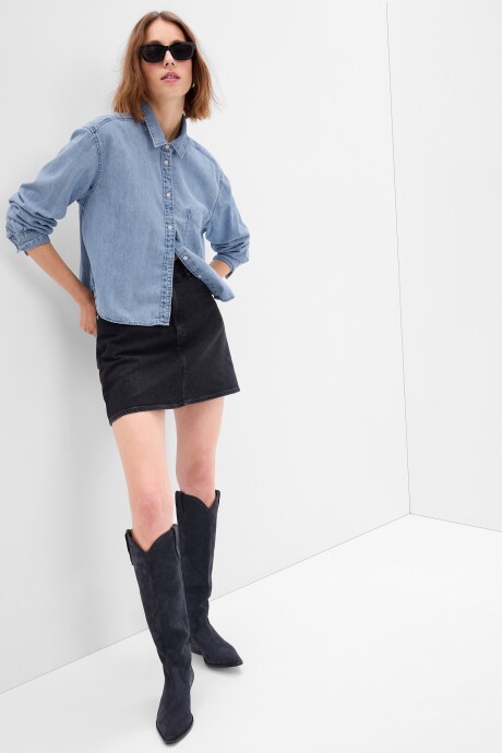 Camisa De Jean Corta Mujer Light Wash