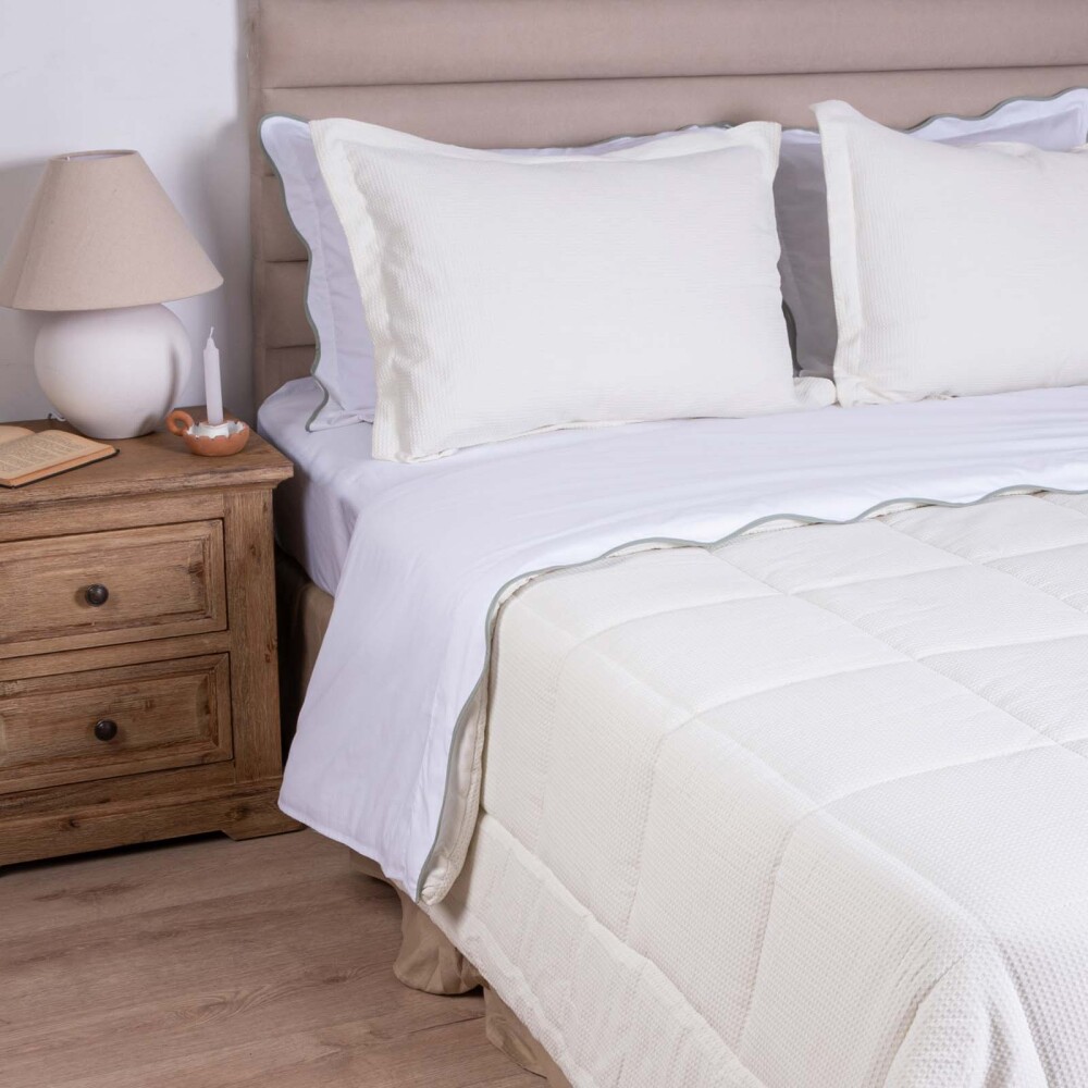 SET DE ACOLCHADO 1 1/2 PLAZA POLIESTER NATURAL-BEIGE MINI WAFFLE CRUDO