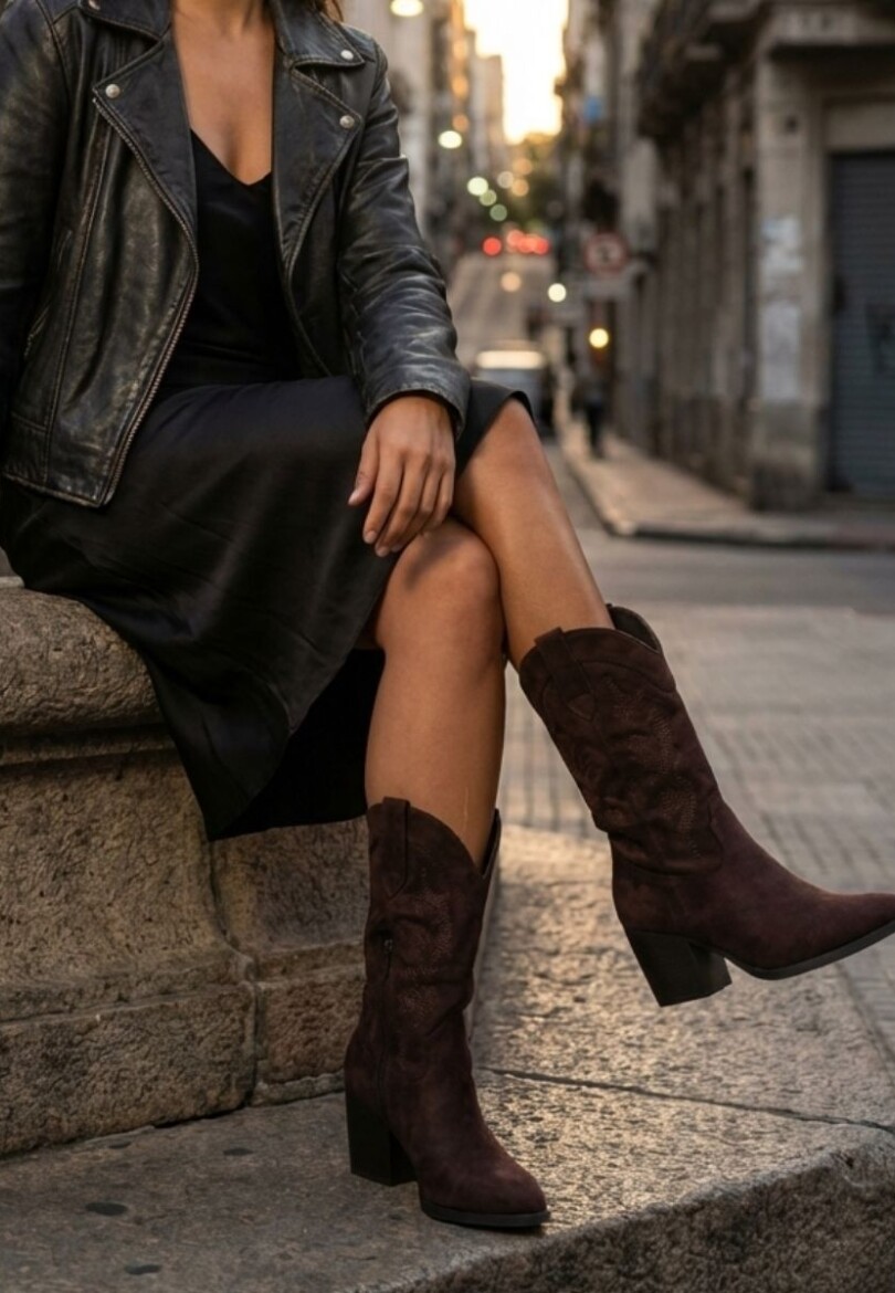 Bota Texana Gamuza Chocolate