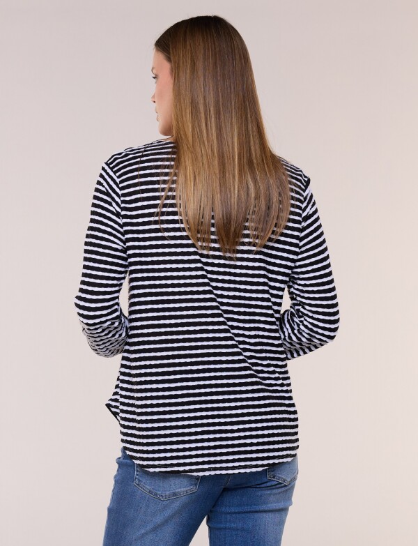 Remera Texturada A Rayas Con Escote V NEGRO/BLANCO