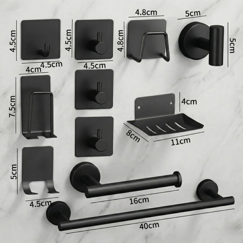 Set Accesorios Baño Completo 11 Piezas Acero Inoxidable Negro Set Accesorios Baño Completo 11 Piezas Acero Inoxidable Negro