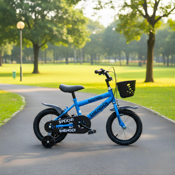 Bicicleta Infantil Shengdi R12 Canasto Rueditas Guardabarro Azul 1