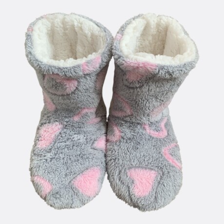 Pantufla Botín Diseño De Corazones Gris/Rosa