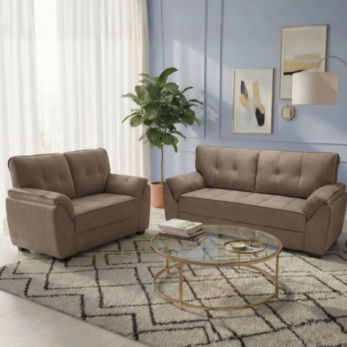 Juego De Living Sillones Sofá 2 Y 3 Cuerpos - Montana - Marrón claro 