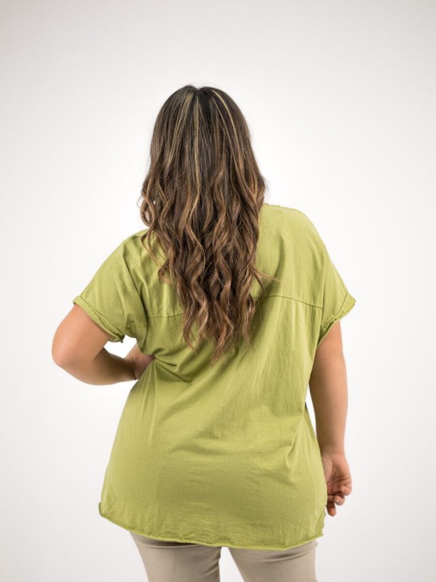 Blusa de algodón y lino Verde Limón
