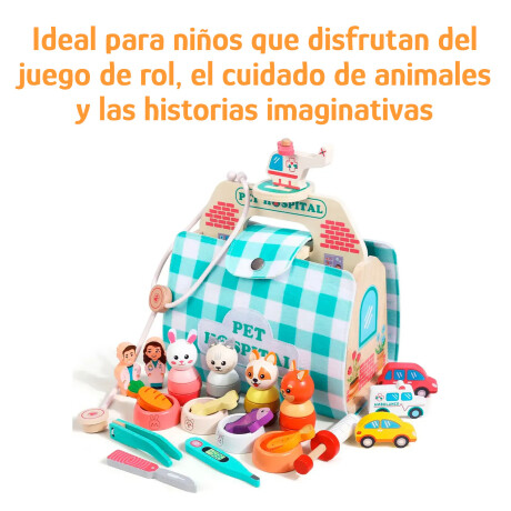 Set Juego Hospital Veterinario Madera Animales y Accesorios Verde