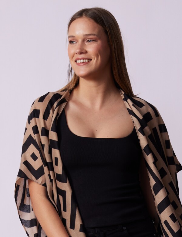 Kimono Printed NEGRO/BEIGE