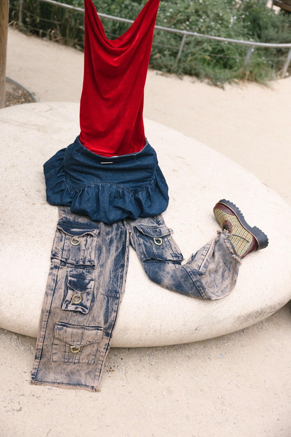 Balloon Skirt Vaquero Jean Oscuro