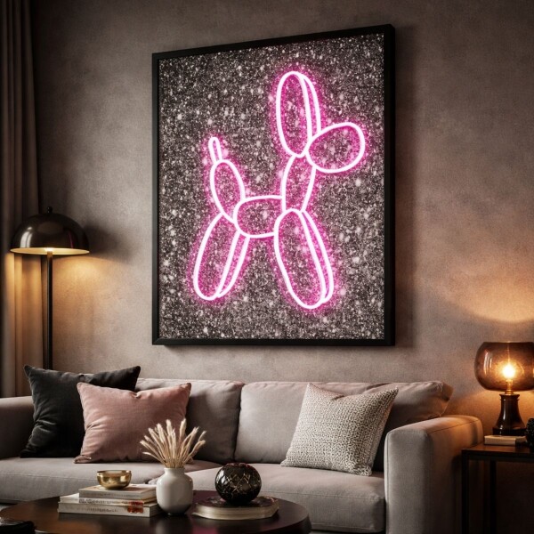 CUADRO BALLOON DOG LED Rosa - -