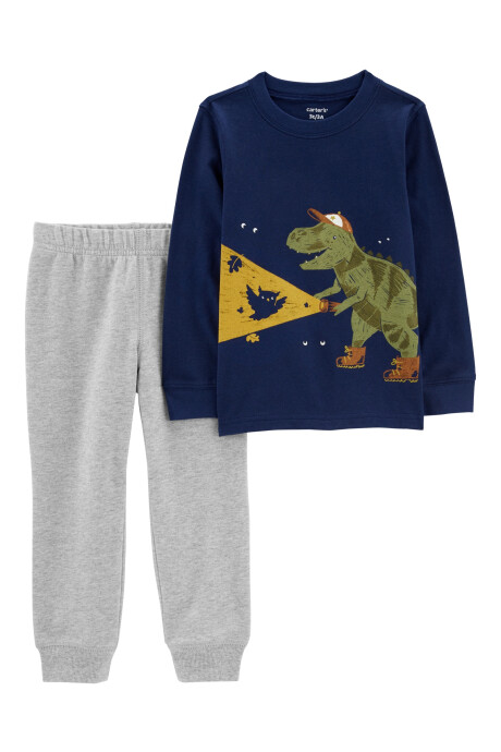 Set dos piezas pantalón y remera manga larga con estampa dinosaurio de algodón Sin color