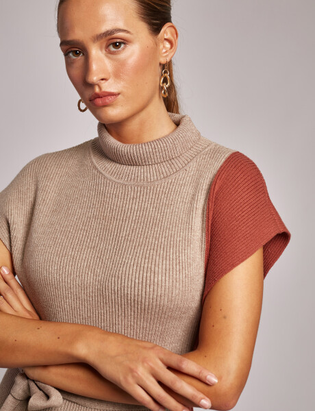 Vestido midi rib beige