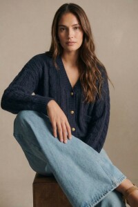 Cardigan Texturado Lana Azul Oscuro