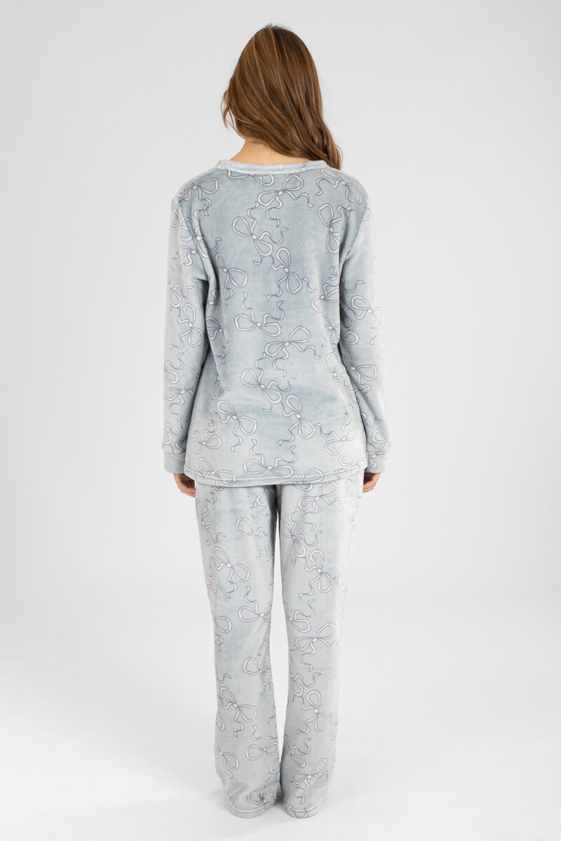 Pijama coral fleece moños Celeste