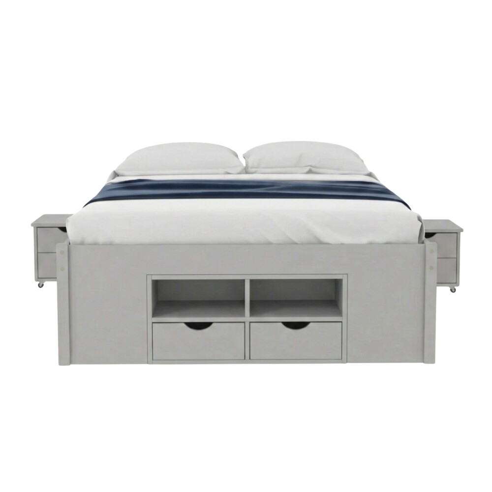 Cama 2 plazas con Cajones Madera maciza - Charme Gris