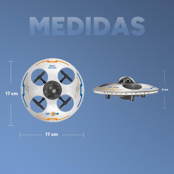 Drone Ovni Ufo Nave Espacial Luces RGB Control Remoto 80 Mts Color Gris