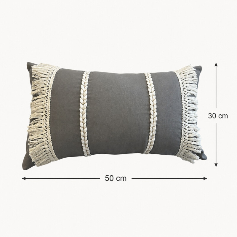 Almohadón con Trenzas y Flecos 50x30cm Gris