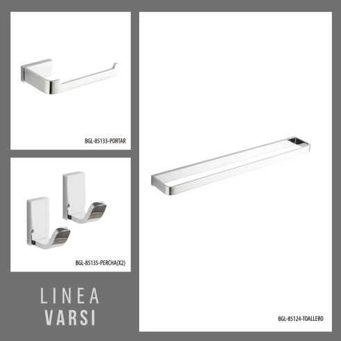 SET ACCESORIO BAÑO TOALLERO Y PERCHA LINEA BRILLO CROMO CROMO
