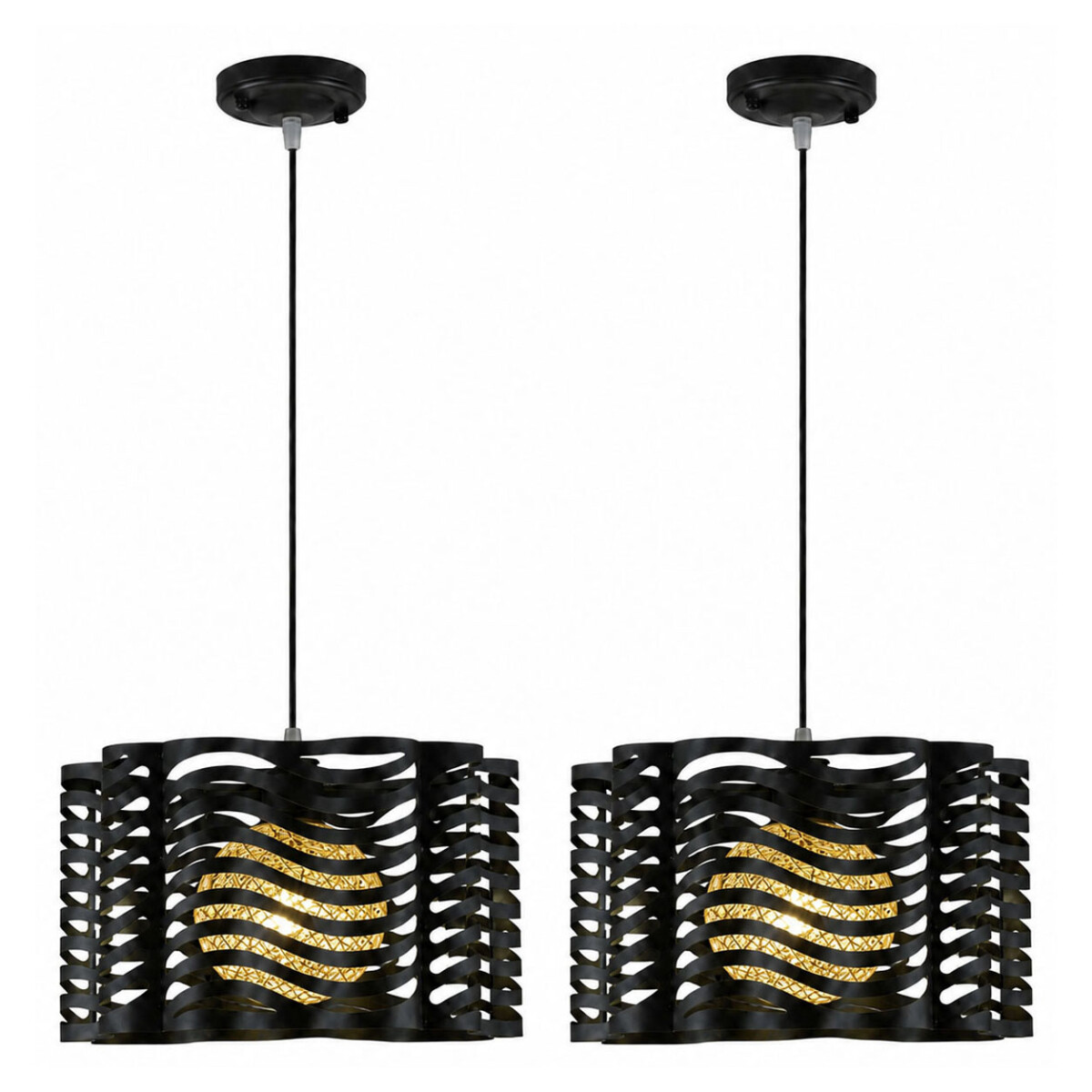 Pack x2 Lámparas Colgantes Metal Y Cuerda E27 Diseño Moderno - Negro 