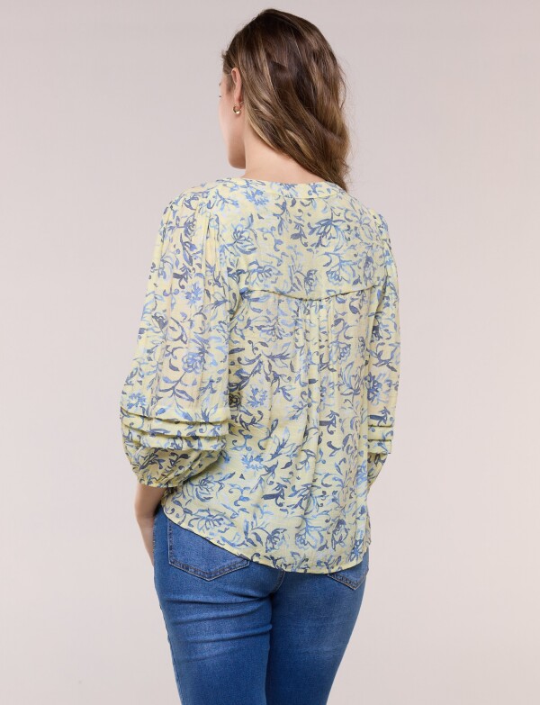 Blusa Holgada Con Alforzas MULTI/AMARILLO