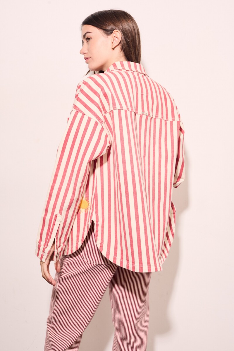 Sobrecamisa Rayas Y Bordado Rojo