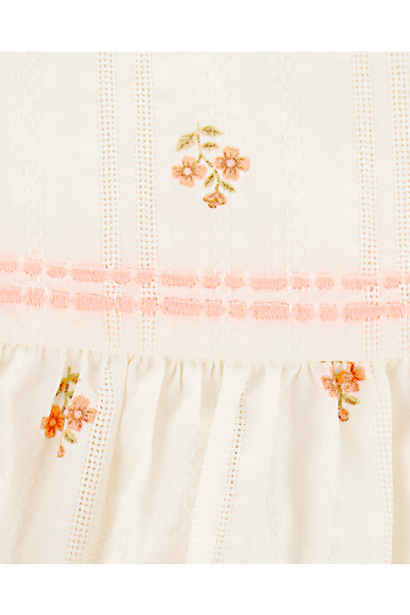 Blusa de algodón texturado, manga con volados, diseño floral Sin color