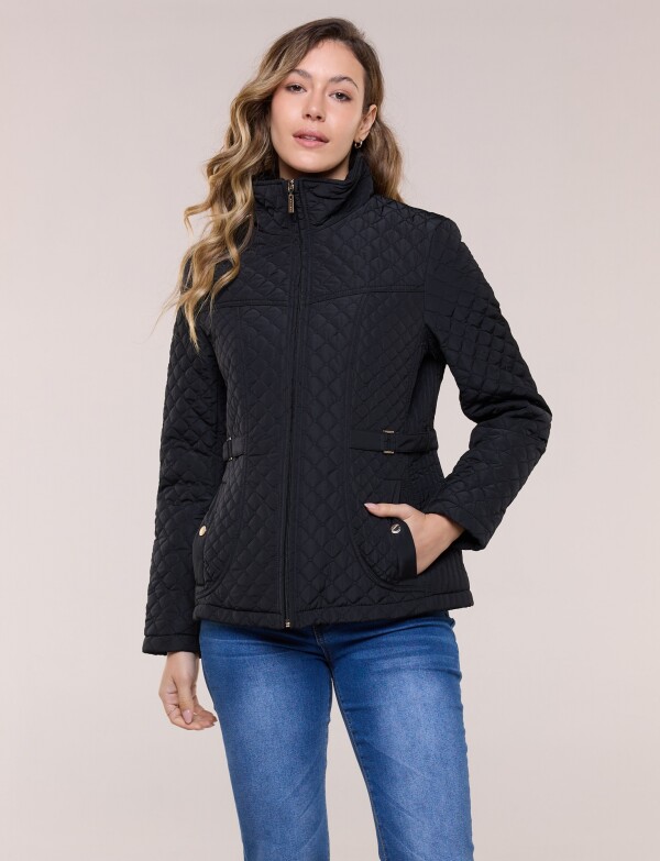 Campera Matelaseada Con Ajuste En Cintura NEGRO