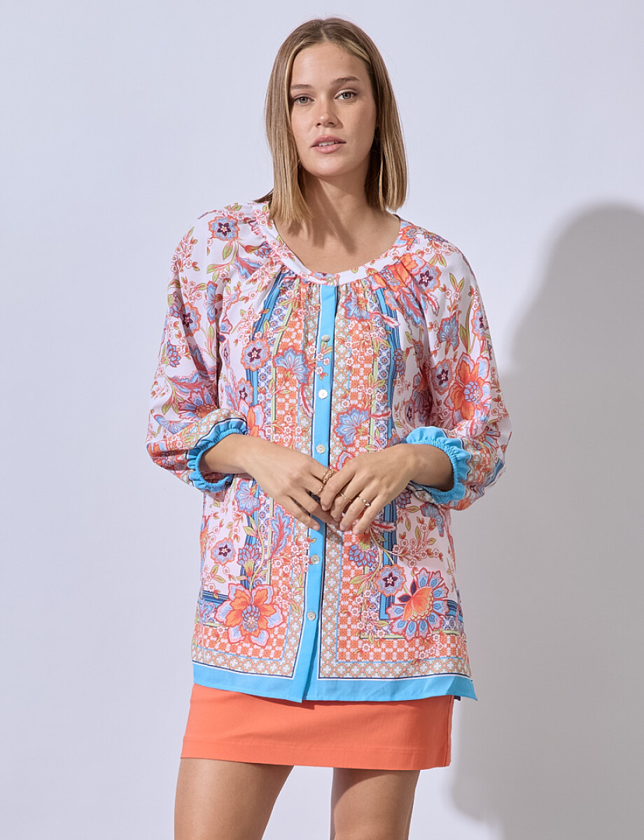 Blusa Print Flores - Multi/blanco 