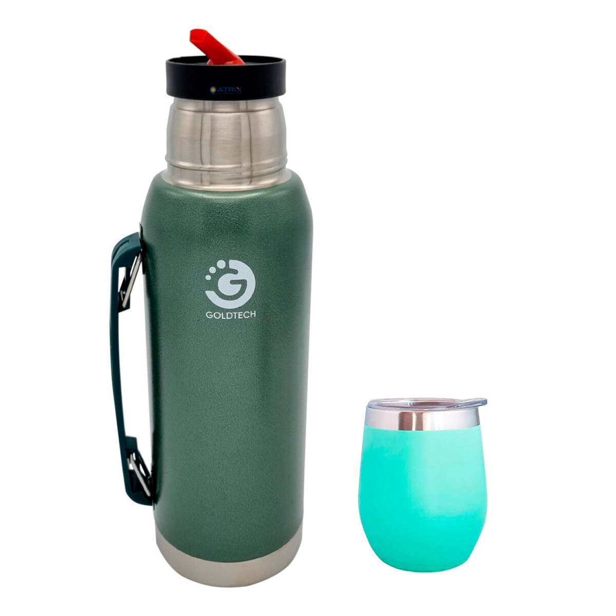 Set Termo 1L Goldtech Mate Con Tapa 230 ML Acero Inoxidable - Variante Color Verde Agua 