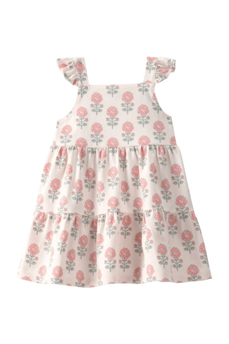 Vestido de algodón orgánico, escalonado, diseño floral Sin color