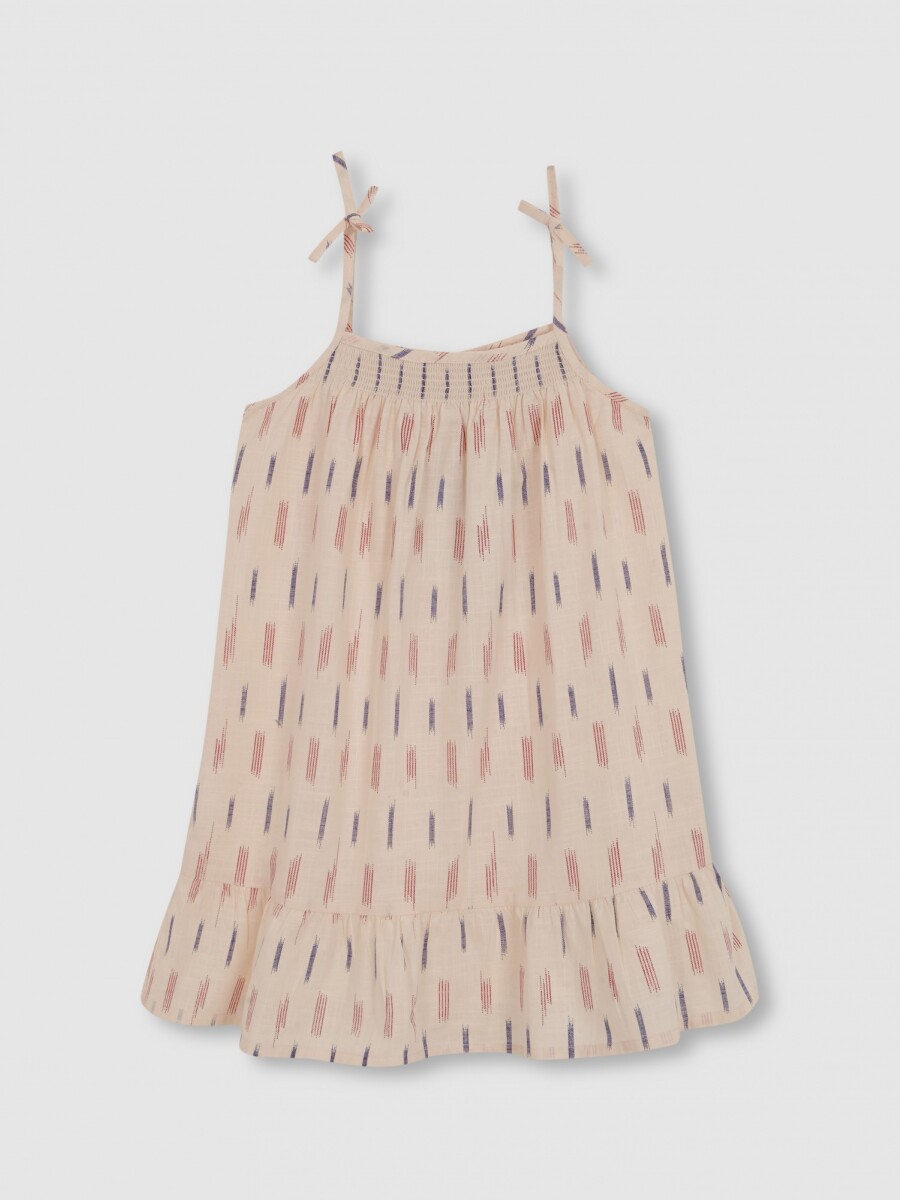Vestido Ikat De Tirantes Con Bordado Al Blanco Roto