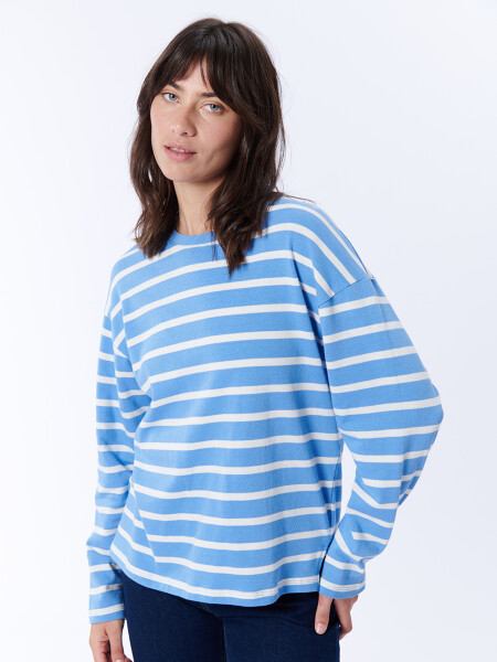 Remera manga larga rayas Celeste Y Crudo