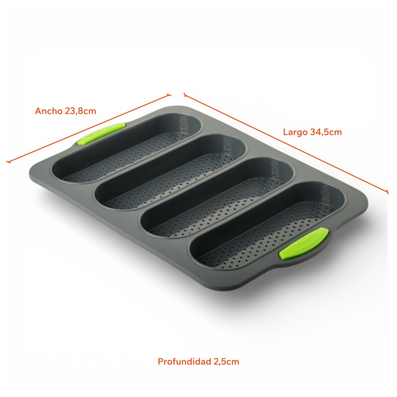 Molde de Pan Silicona Antiadherente para hornear Baguette 34.5×23.8×2.5cm Gris