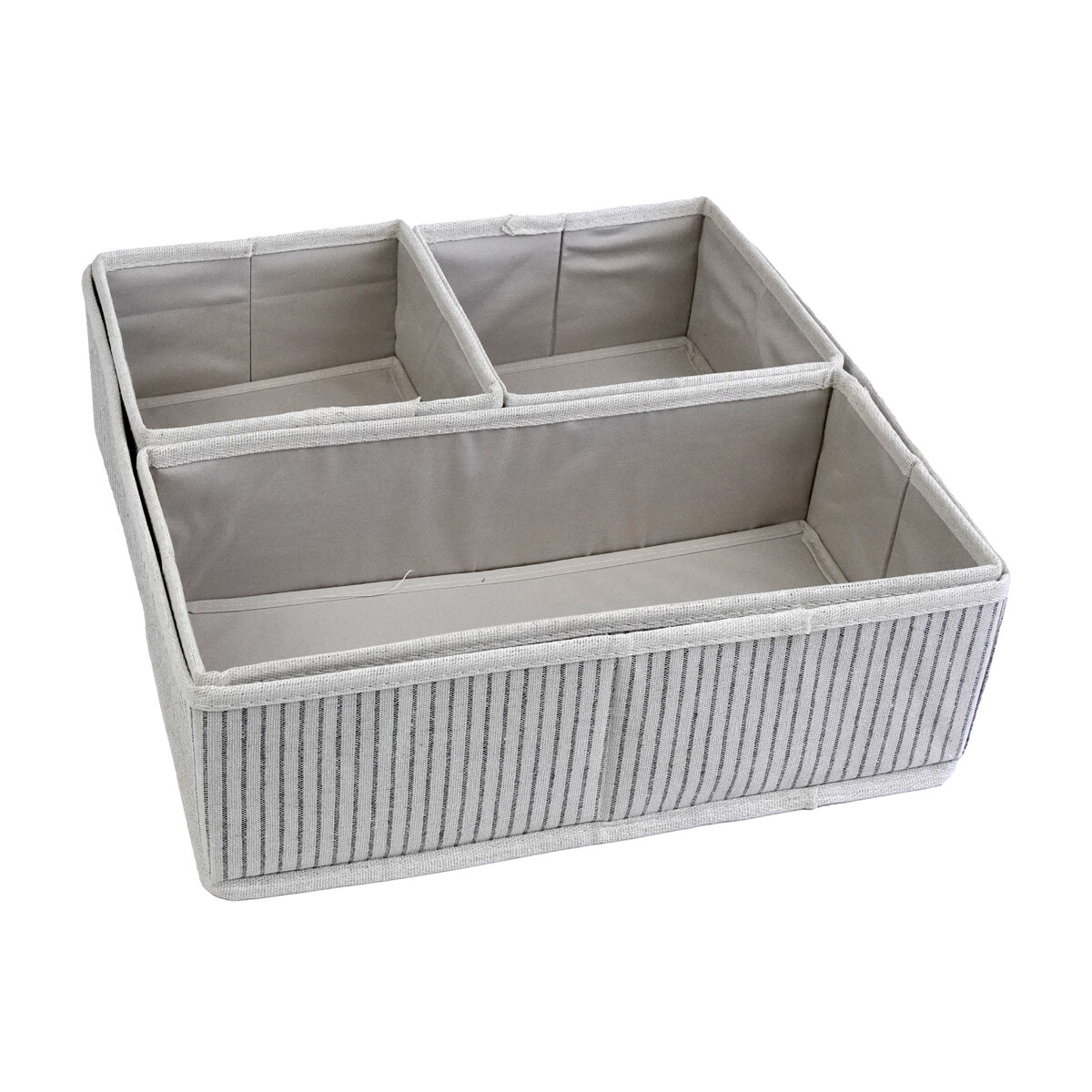 CAJA ORGANIZADORA X4PCS TELA/CARTON PLEGABLE RAYADA 